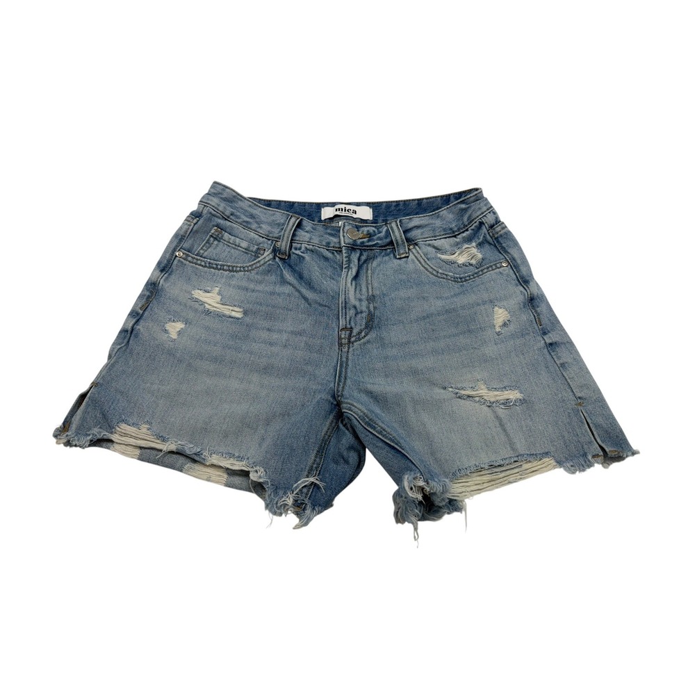 Mica Los Angeles Womens Distressed Denim Shorts Light Wash Raw Hem Size S